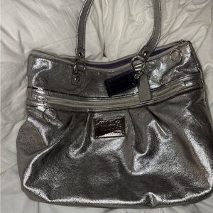 Coach Silver Shoulder Bag with Glossy Finish